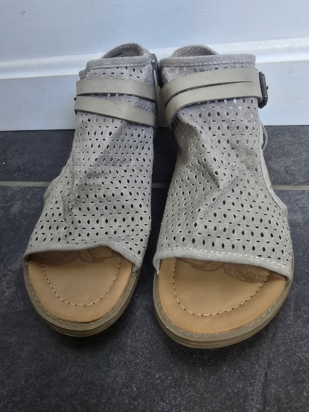 Blowfish Perforated Open-Toe Sandals in Light Gray